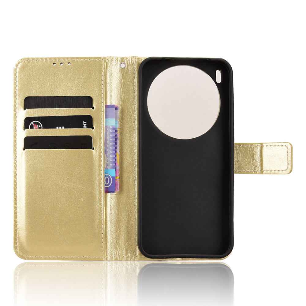For vivo X300 5G PU Leather Case with Strap Crazy Horse Texture Phone Wallet Cover - Gold