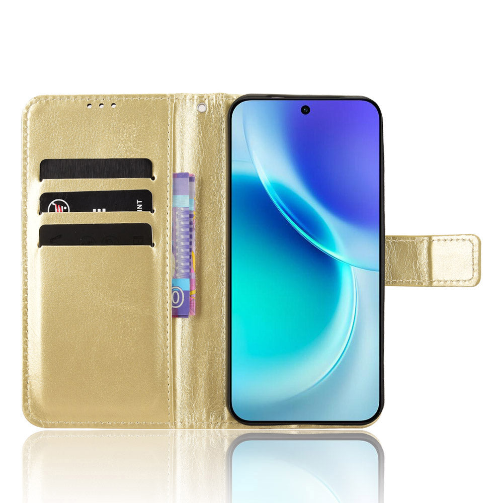 For vivo X300 5G PU Leather Case with Strap Crazy Horse Texture Phone Wallet Cover - Gold