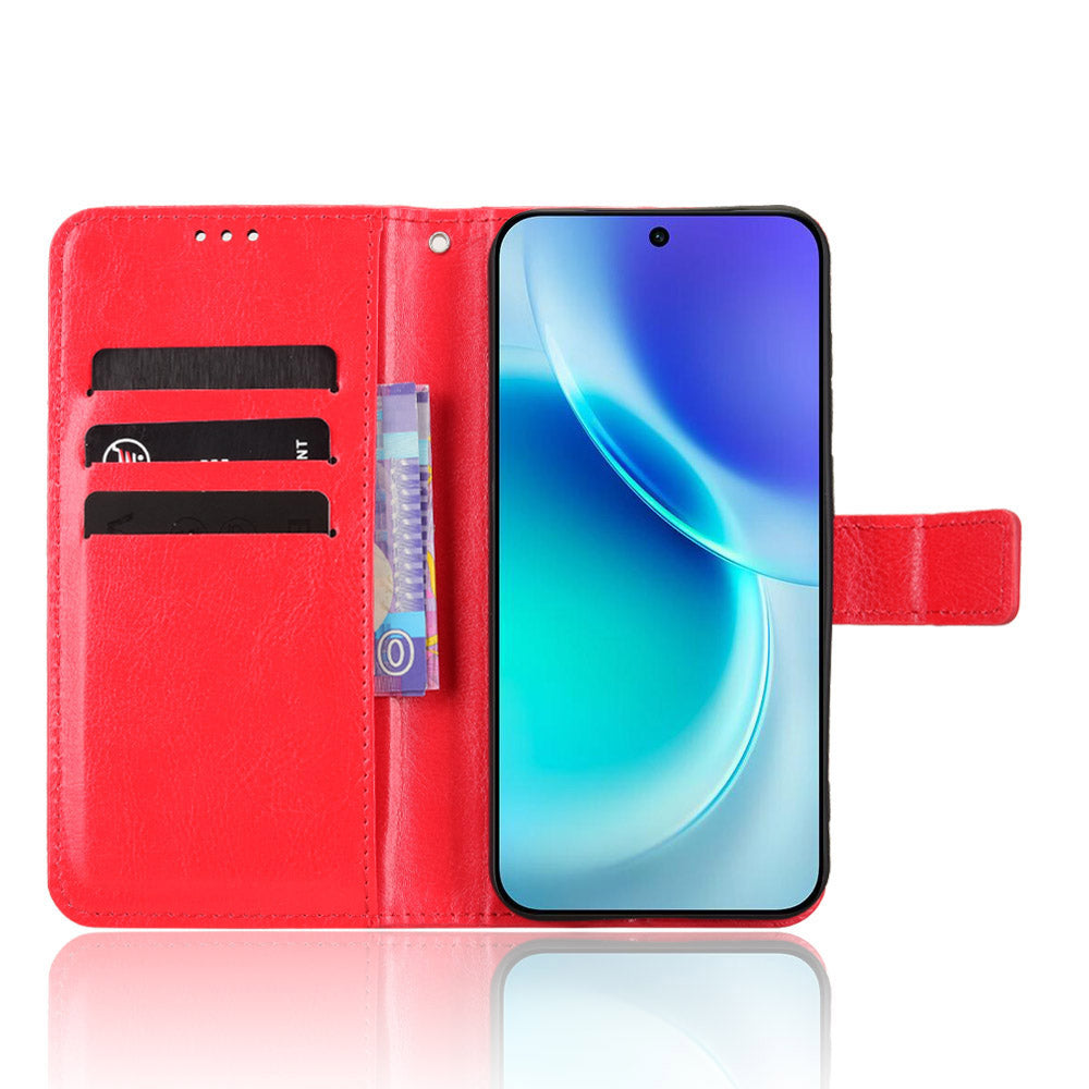For vivo X300 5G PU Leather Case with Strap Crazy Horse Texture Phone Wallet Cover - Red