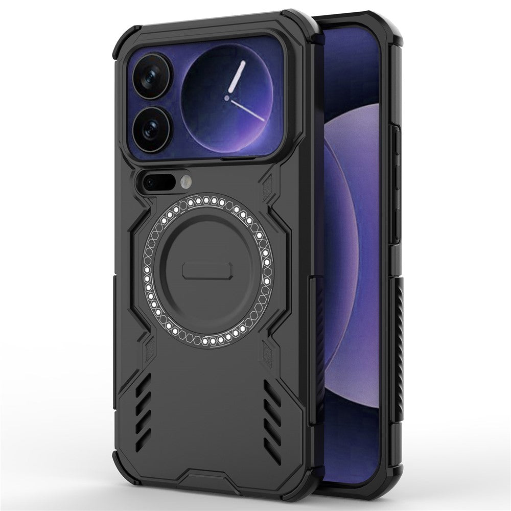 For Xiaomi 17 Pro Max Magnetic Case Butterfly Armor Hollow Heat Dissipation PC + TPU Phone Cover - Black