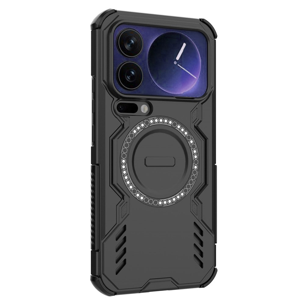 For Xiaomi 17 Pro Max Magnetic Case Butterfly Armor Hollow Heat Dissipation PC + TPU Phone Cover - Black