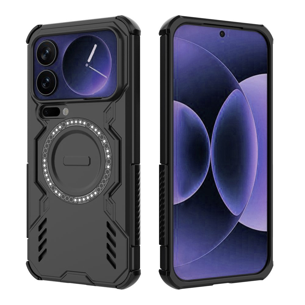 For Xiaomi 17 Pro Max Magnetic Case Butterfly Armor Hollow Heat Dissipation PC + TPU Phone Cover - Black