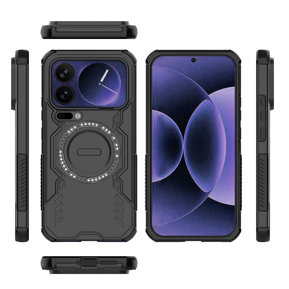 For Xiaomi 17 Pro Max Magnetic Case Butterfly Armor Hollow Heat Dissipation PC + TPU Phone Cover - Black