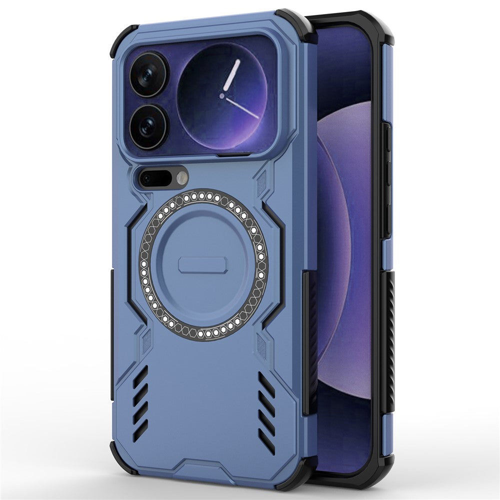 For Xiaomi 17 Pro Max Magnetic Case Butterfly Armor Hollow Heat Dissipation PC + TPU Phone Cover - Blue