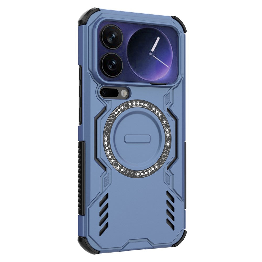 For Xiaomi 17 Pro Max Magnetic Case Butterfly Armor Hollow Heat Dissipation PC + TPU Phone Cover - Blue