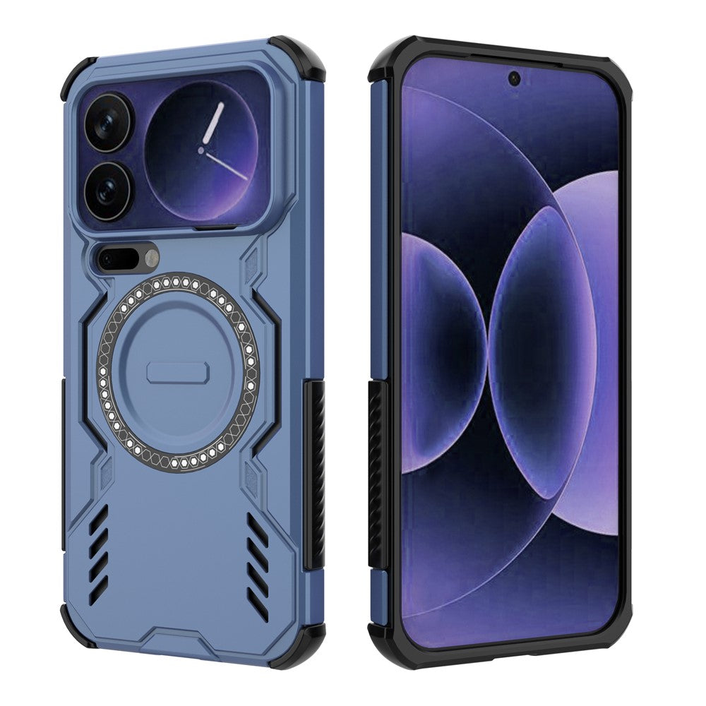 For Xiaomi 17 Pro Max Magnetic Case Butterfly Armor Hollow Heat Dissipation PC + TPU Phone Cover - Blue