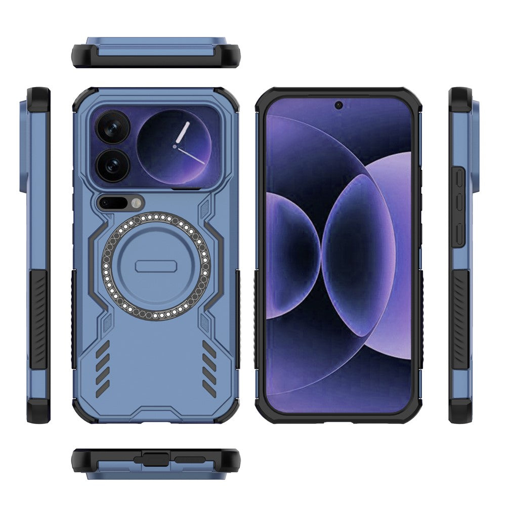 For Xiaomi 17 Pro Max Magnetic Case Butterfly Armor Hollow Heat Dissipation PC + TPU Phone Cover - Blue