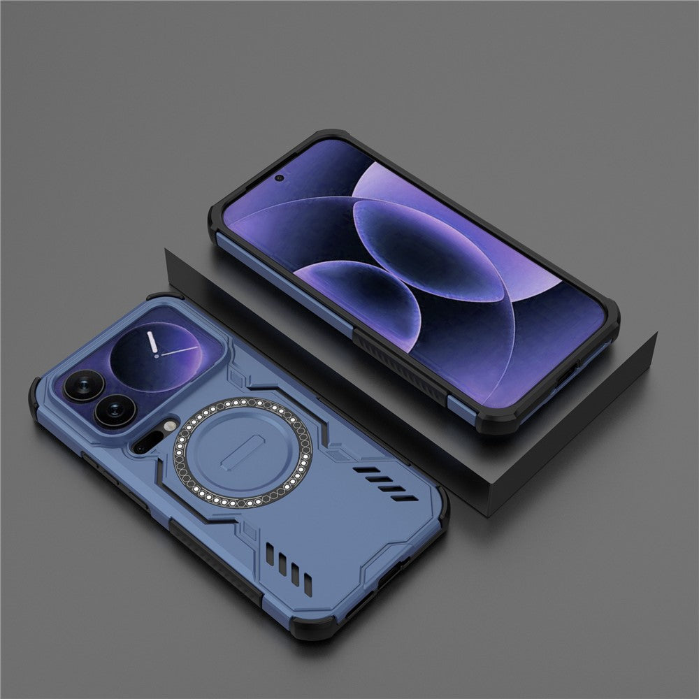 For Xiaomi 17 Pro Max Magnetic Case Butterfly Armor Hollow Heat Dissipation PC + TPU Phone Cover - Blue
