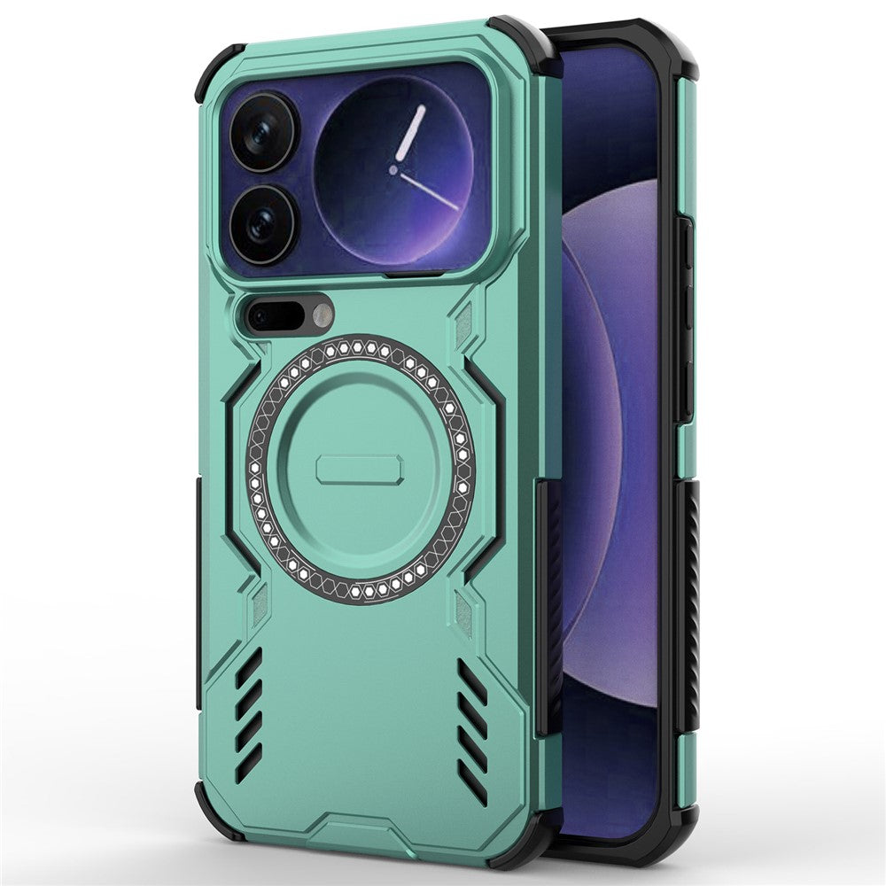 For Xiaomi 17 Pro Max Magnetic Case Butterfly Armor Hollow Heat Dissipation PC + TPU Phone Cover - Green