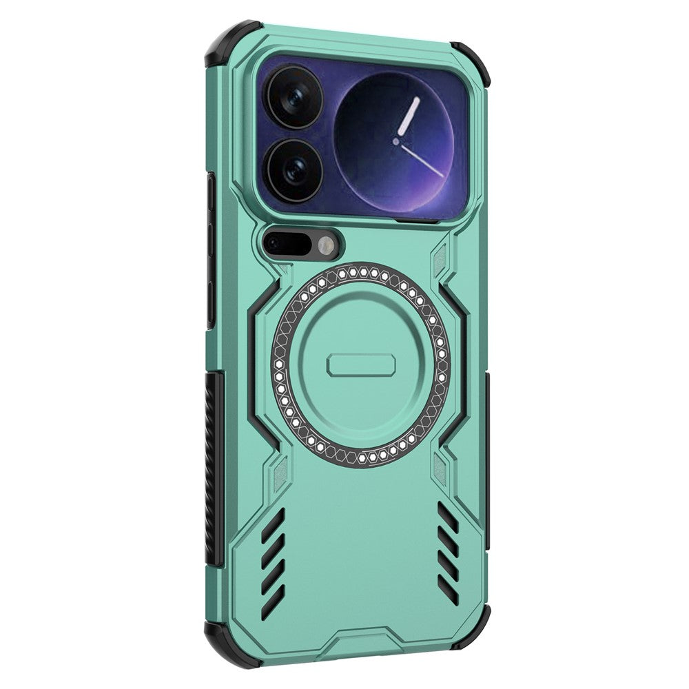 For Xiaomi 17 Pro Max Magnetic Case Butterfly Armor Hollow Heat Dissipation PC + TPU Phone Cover - Green