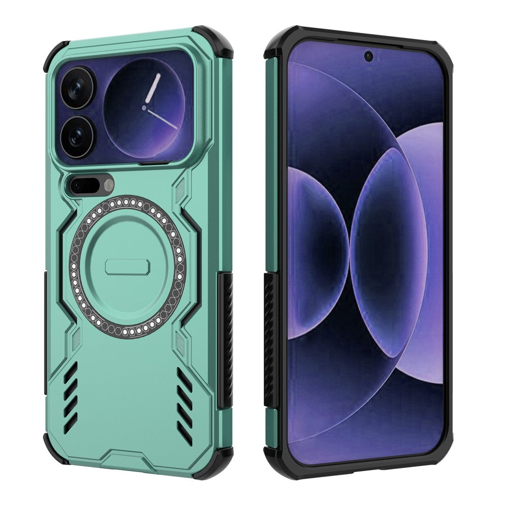 For Xiaomi 17 Pro Max Magnetic Case Butterfly Armor Hollow Heat Dissipation PC + TPU Phone Cover - Green