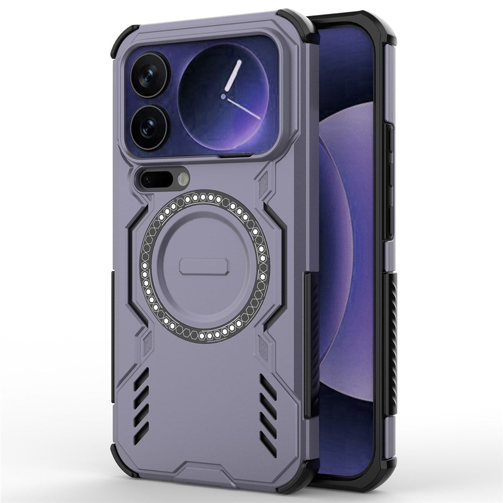 For Xiaomi 17 Pro Max Magnetic Case Butterfly Armor Hollow Heat Dissipation PC + TPU Phone Cover - Purple