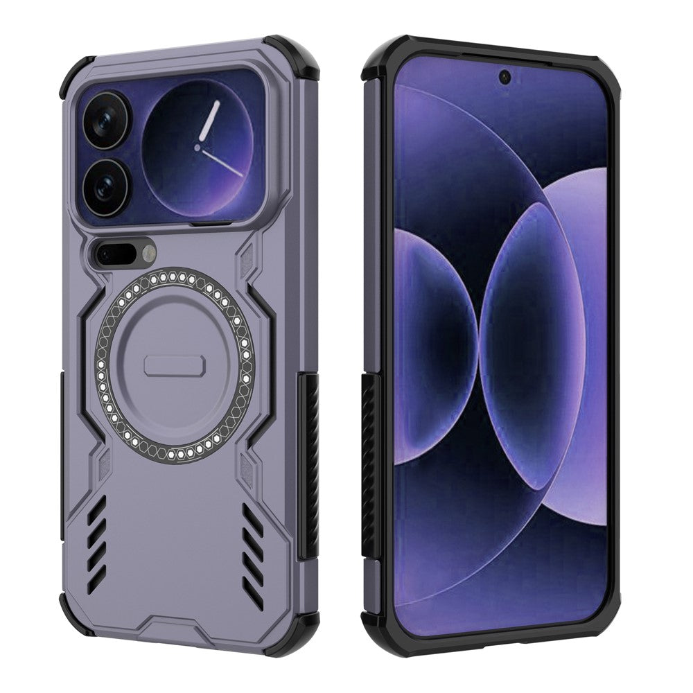 For Xiaomi 17 Pro Max Magnetic Case Butterfly Armor Hollow Heat Dissipation PC + TPU Phone Cover - Purple