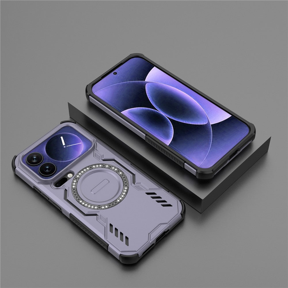 For Xiaomi 17 Pro Max Magnetic Case Butterfly Armor Hollow Heat Dissipation PC + TPU Phone Cover - Purple