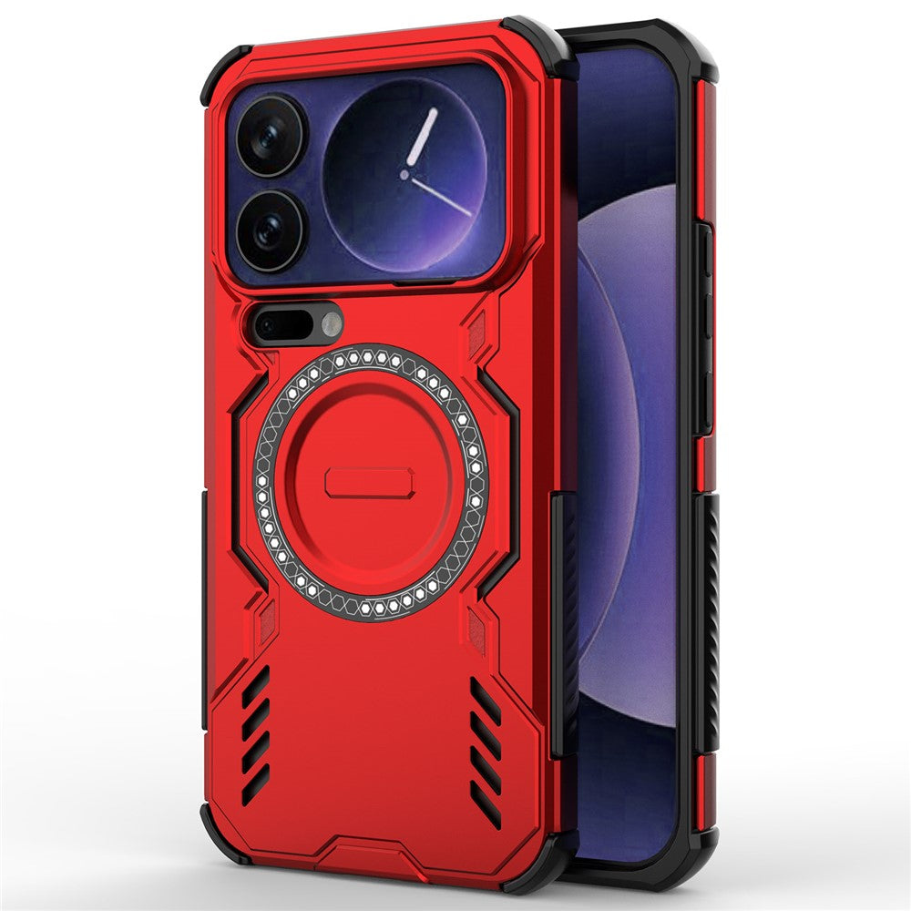 For Xiaomi 17 Pro Max Magnetic Case Butterfly Armor Hollow Heat Dissipation PC + TPU Phone Cover - Red