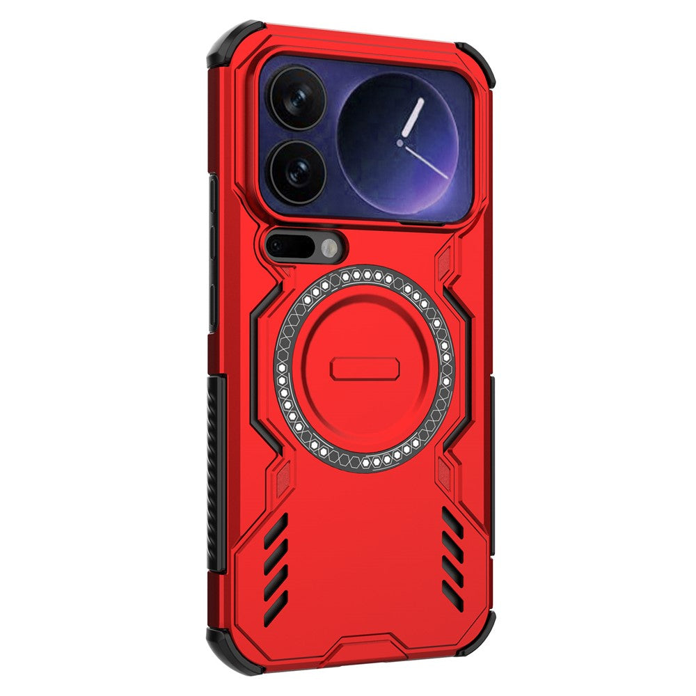 For Xiaomi 17 Pro Max Magnetic Case Butterfly Armor Hollow Heat Dissipation PC + TPU Phone Cover - Red