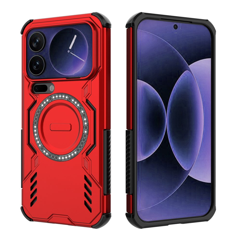 For Xiaomi 17 Pro Max Magnetic Case Butterfly Armor Hollow Heat Dissipation PC + TPU Phone Cover - Red