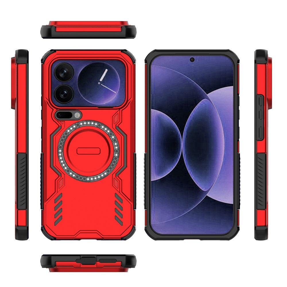 For Xiaomi 17 Pro Max Magnetic Case Butterfly Armor Hollow Heat Dissipation PC + TPU Phone Cover - Red