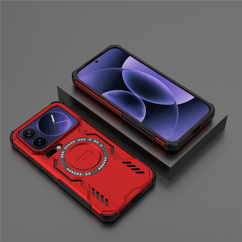 For Xiaomi 17 Pro Max Magnetic Case Butterfly Armor Hollow Heat Dissipation PC + TPU Phone Cover - Red