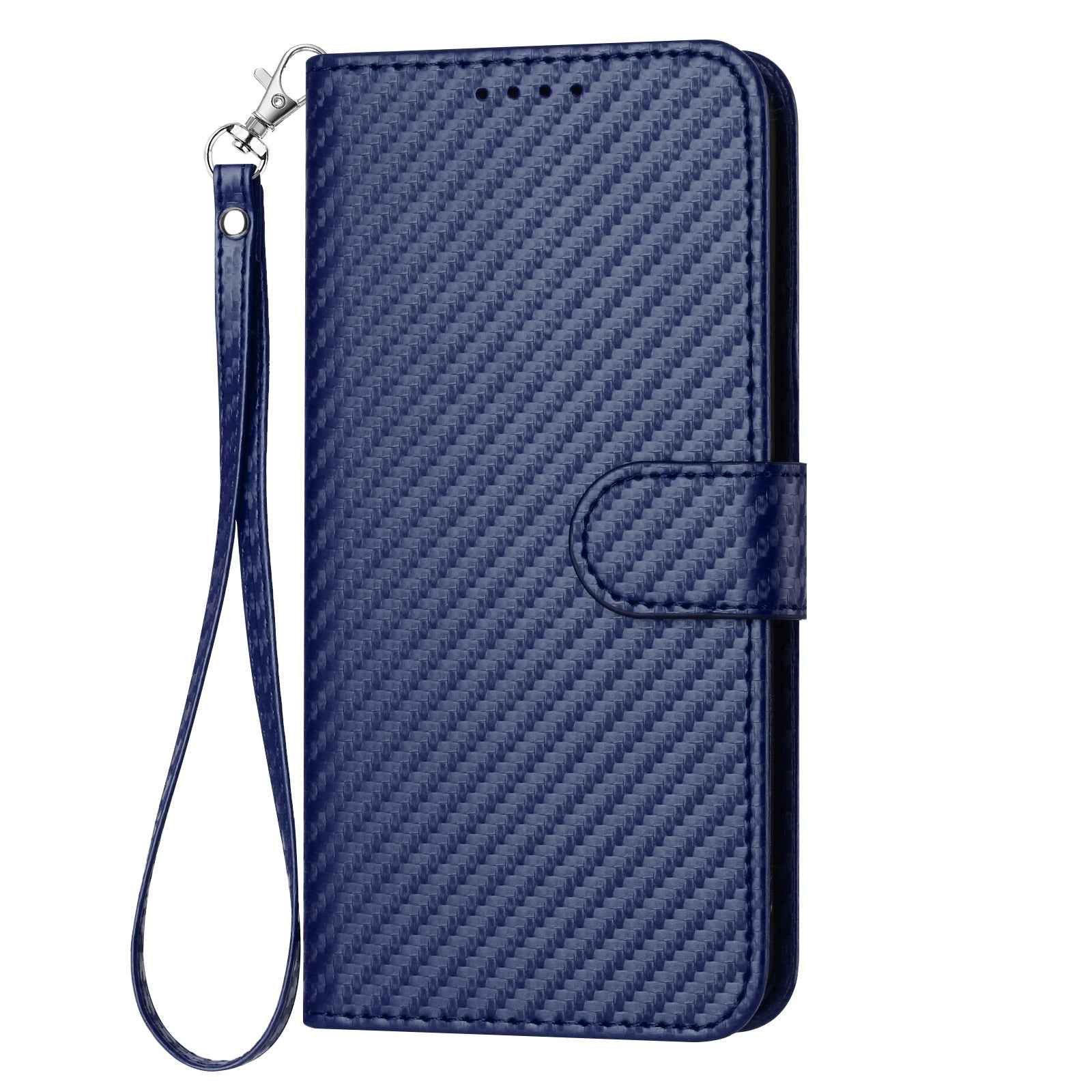 For Xiaomi 17 Pro Wallet Case with Strap Carbon Fiber Texture Leather Mobile Cover - Royal Blue