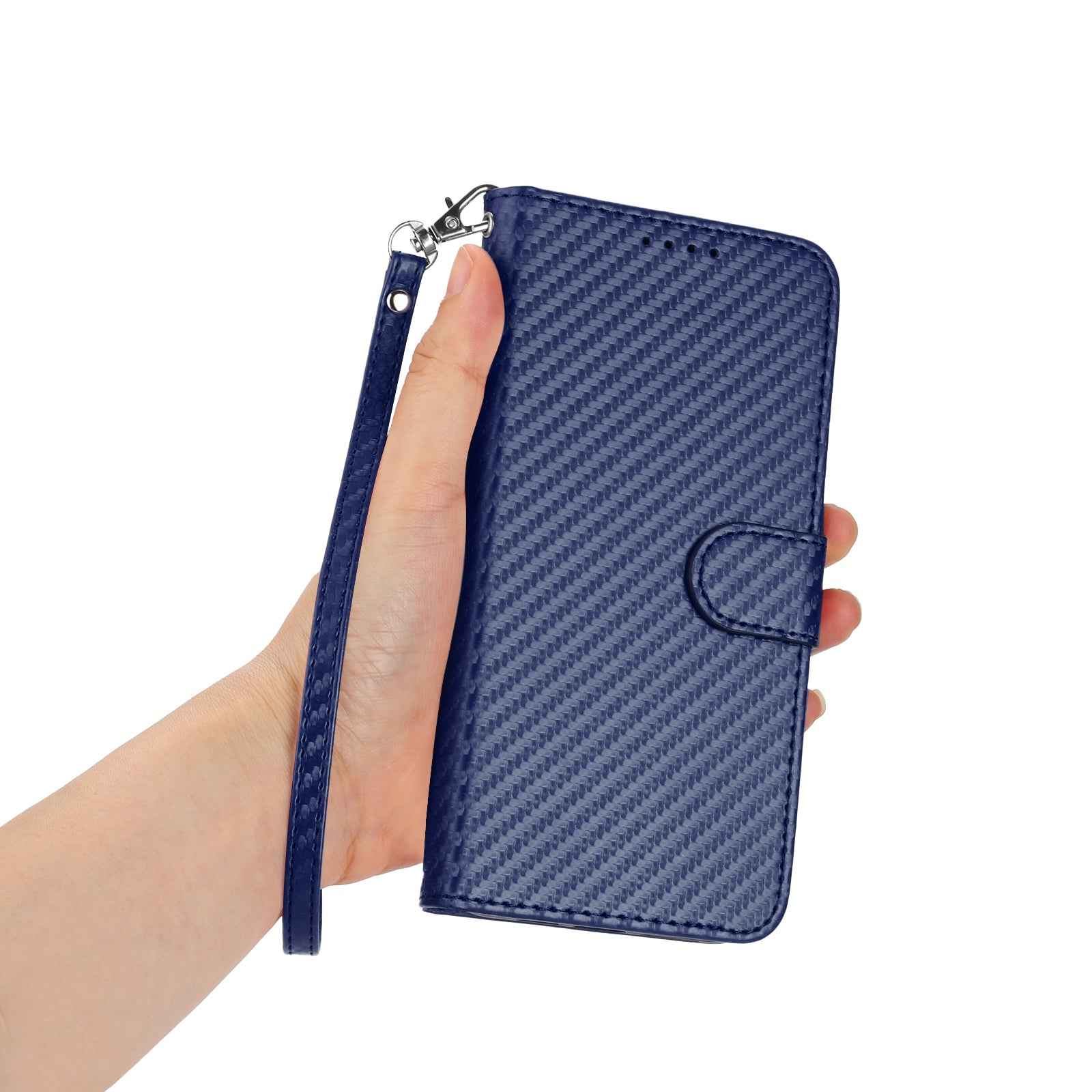 For Xiaomi 17 Pro Wallet Case with Strap Carbon Fiber Texture Leather Mobile Cover - Royal Blue
