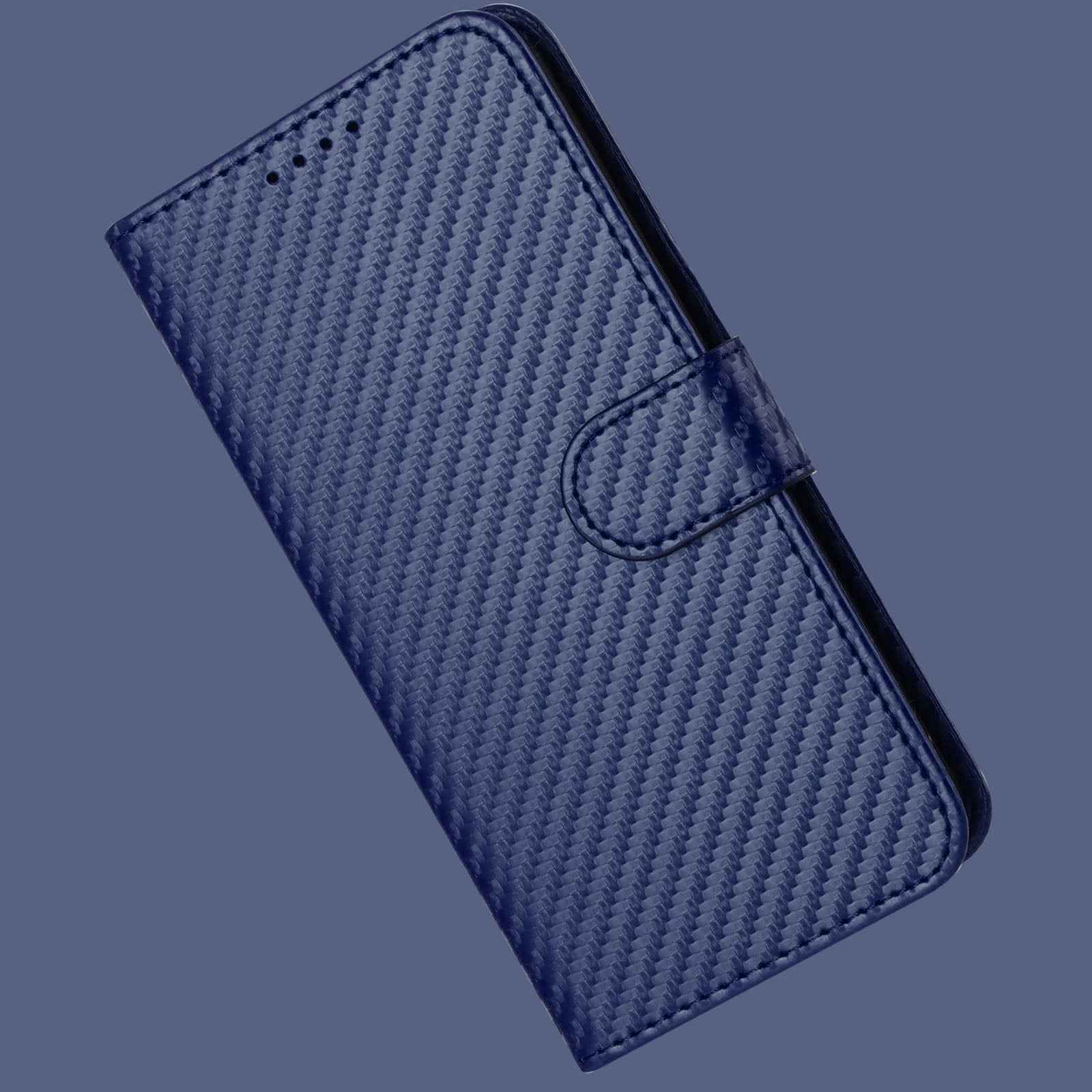 For Xiaomi 17 Pro Wallet Case with Strap Carbon Fiber Texture Leather Mobile Cover - Royal Blue