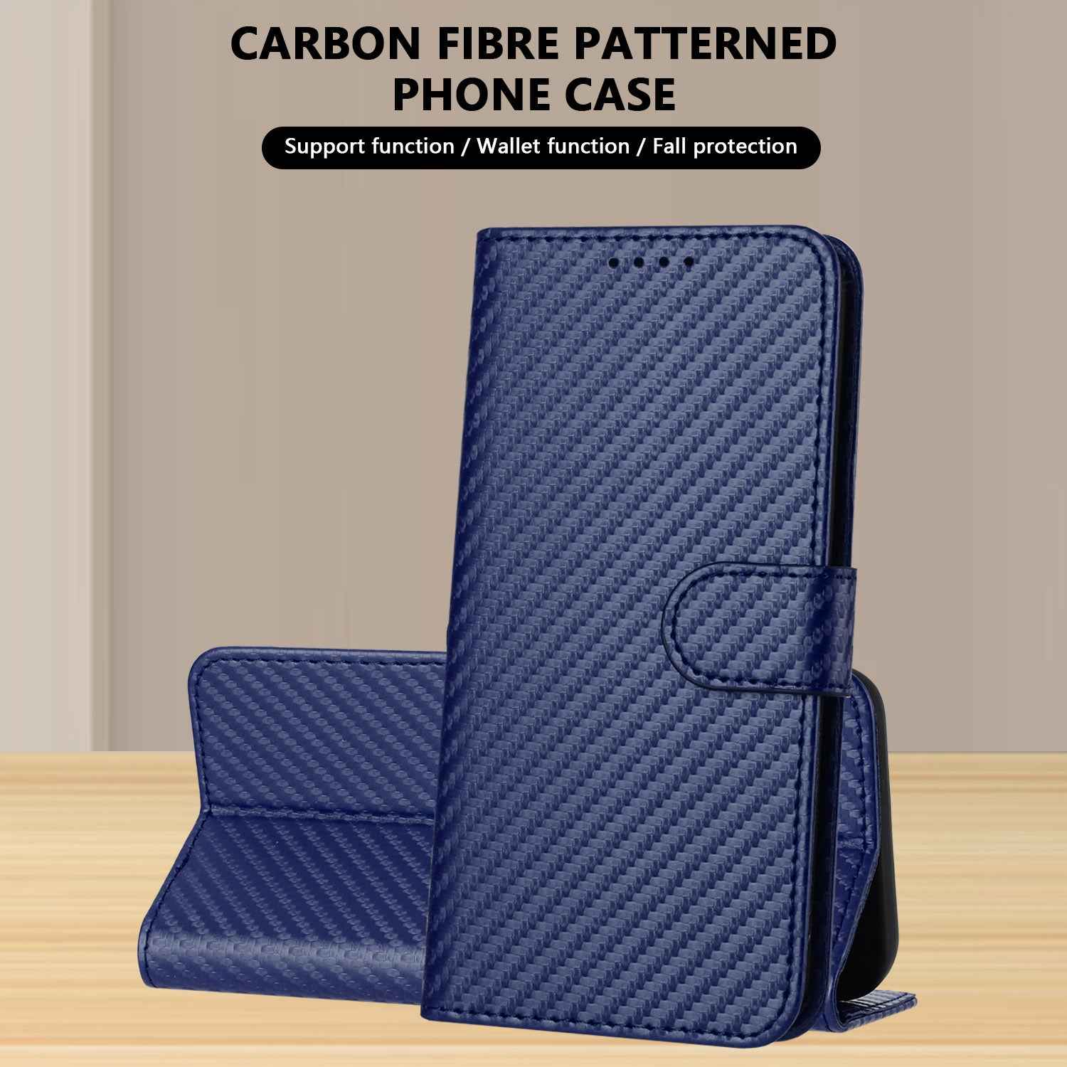 For Xiaomi 17 Pro Wallet Case with Strap Carbon Fiber Texture Leather Mobile Cover - Royal Blue