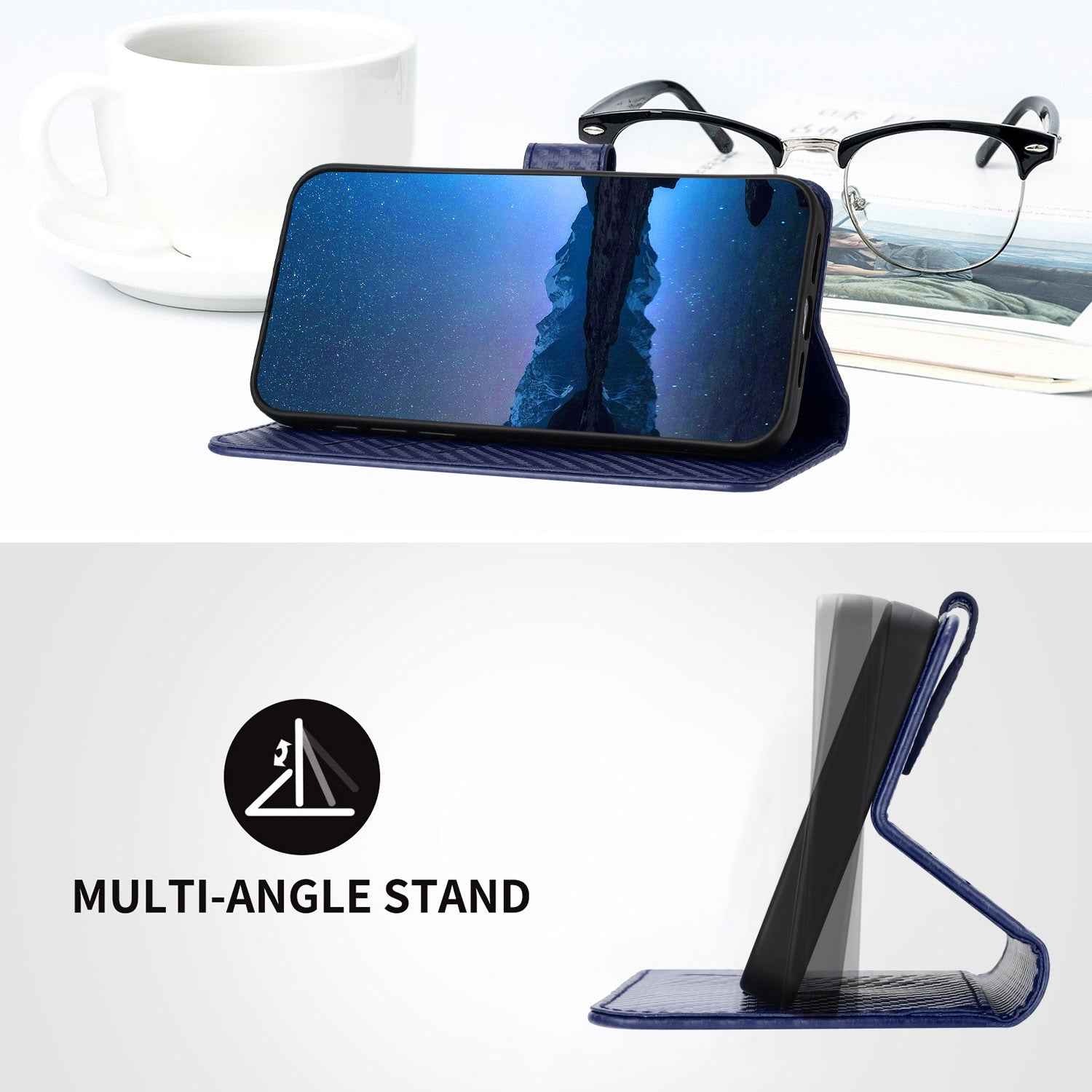 For Xiaomi 17 Pro Wallet Case with Strap Carbon Fiber Texture Leather Mobile Cover - Royal Blue