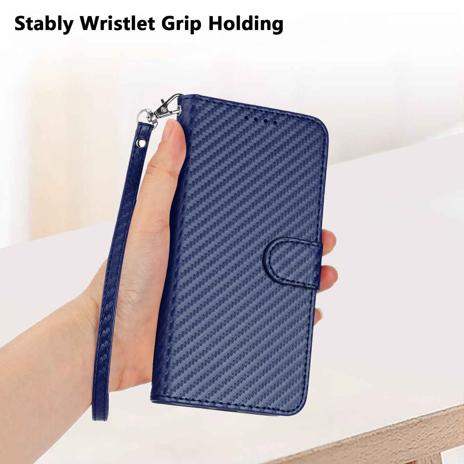 For Xiaomi 17 Pro Wallet Case with Strap Carbon Fiber Texture Leather Mobile Cover - Royal Blue