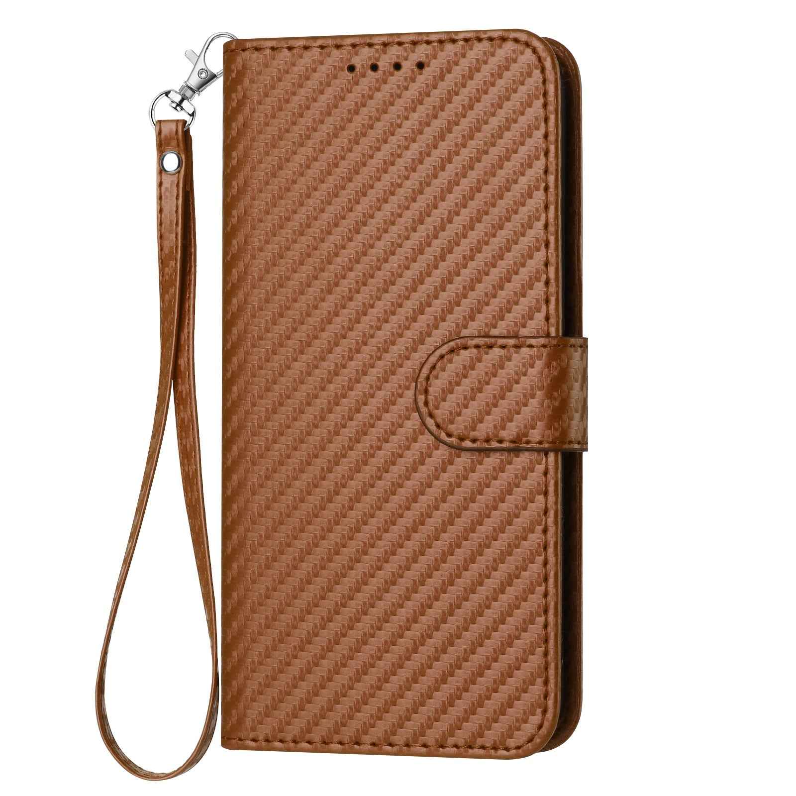 For Xiaomi 17 Pro Wallet Case with Strap Carbon Fiber Texture Leather Mobile Cover - Coffee