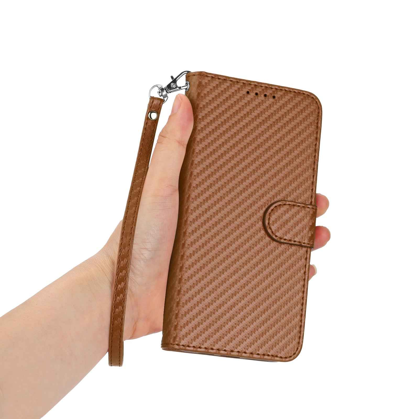 For Xiaomi 17 Pro Wallet Case with Strap Carbon Fiber Texture Leather Mobile Cover - Coffee