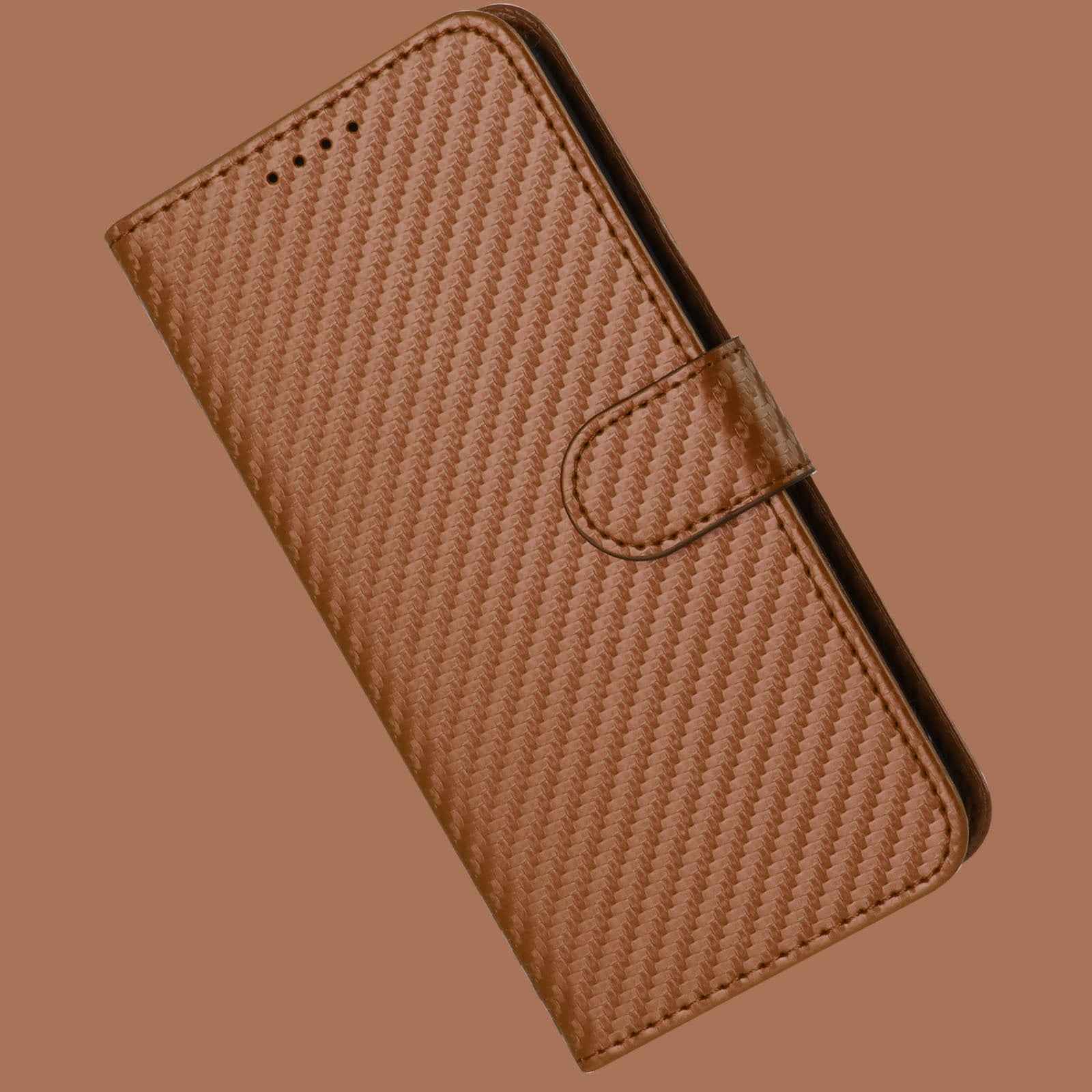 For Xiaomi 17 Pro Wallet Case with Strap Carbon Fiber Texture Leather Mobile Cover - Coffee