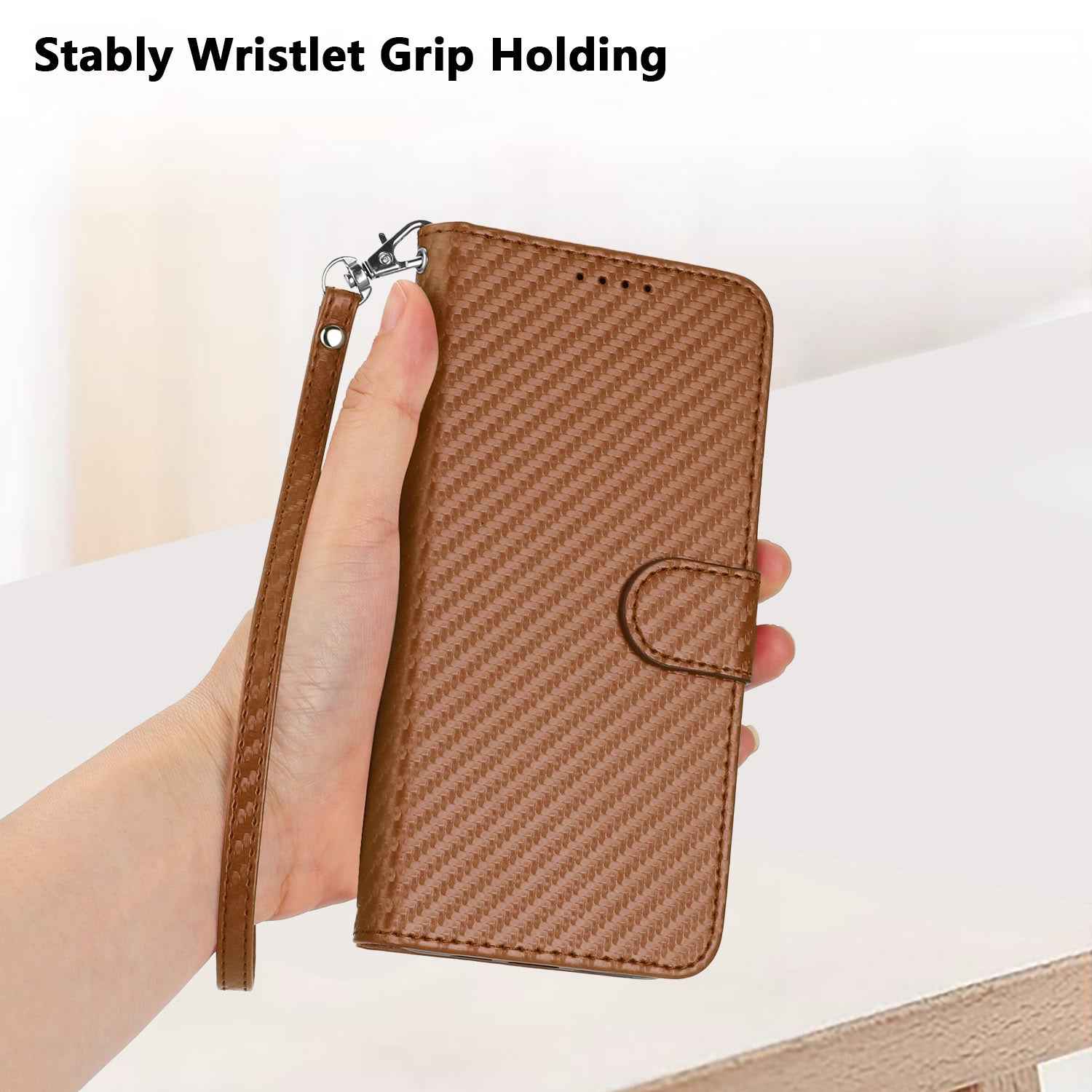 For Xiaomi 17 Pro Wallet Case with Strap Carbon Fiber Texture Leather Mobile Cover - Coffee
