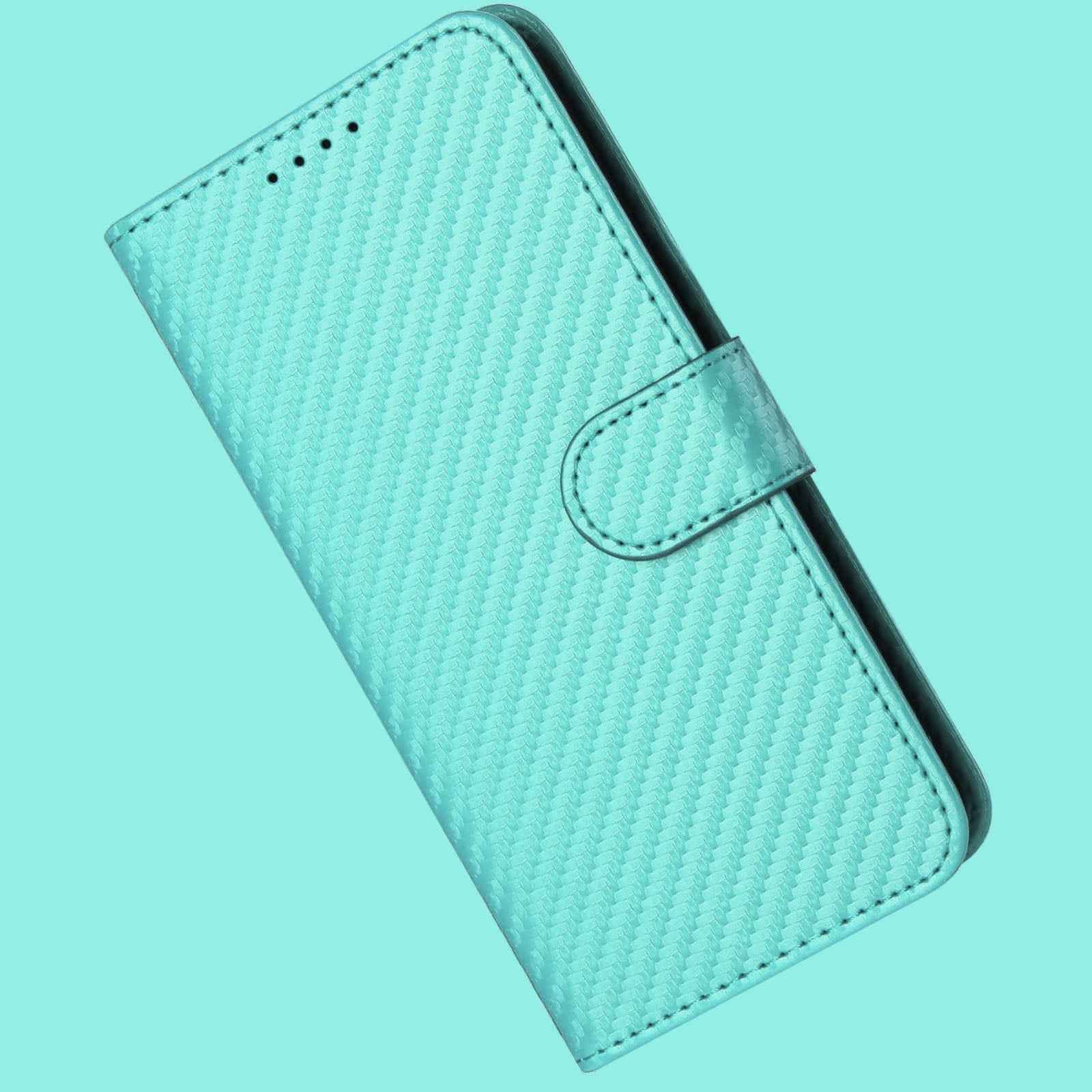For Xiaomi 17 Pro Wallet Case with Strap Carbon Fiber Texture Leather Mobile Cover - Light Blue