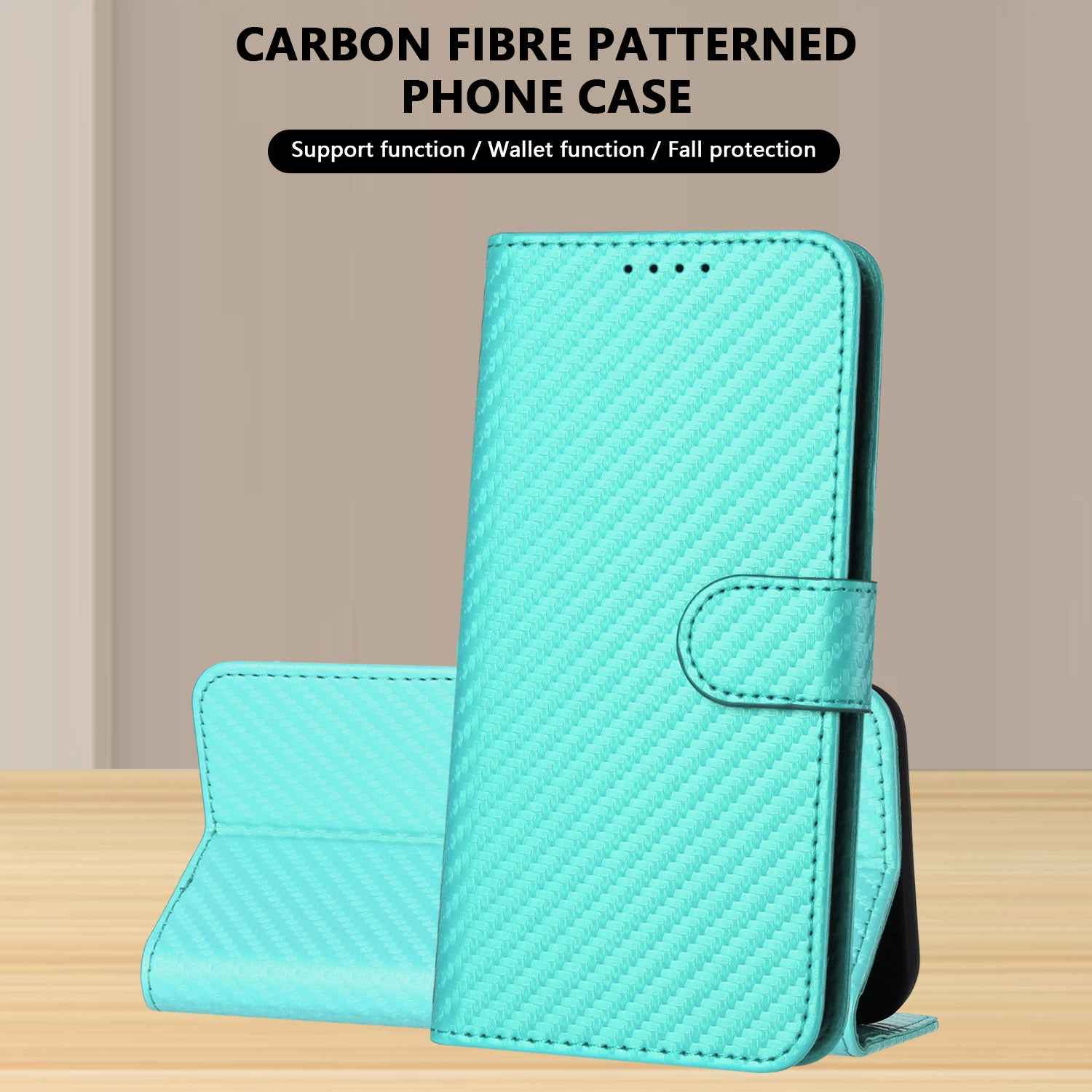For Xiaomi 17 Pro Wallet Case with Strap Carbon Fiber Texture Leather Mobile Cover - Light Blue