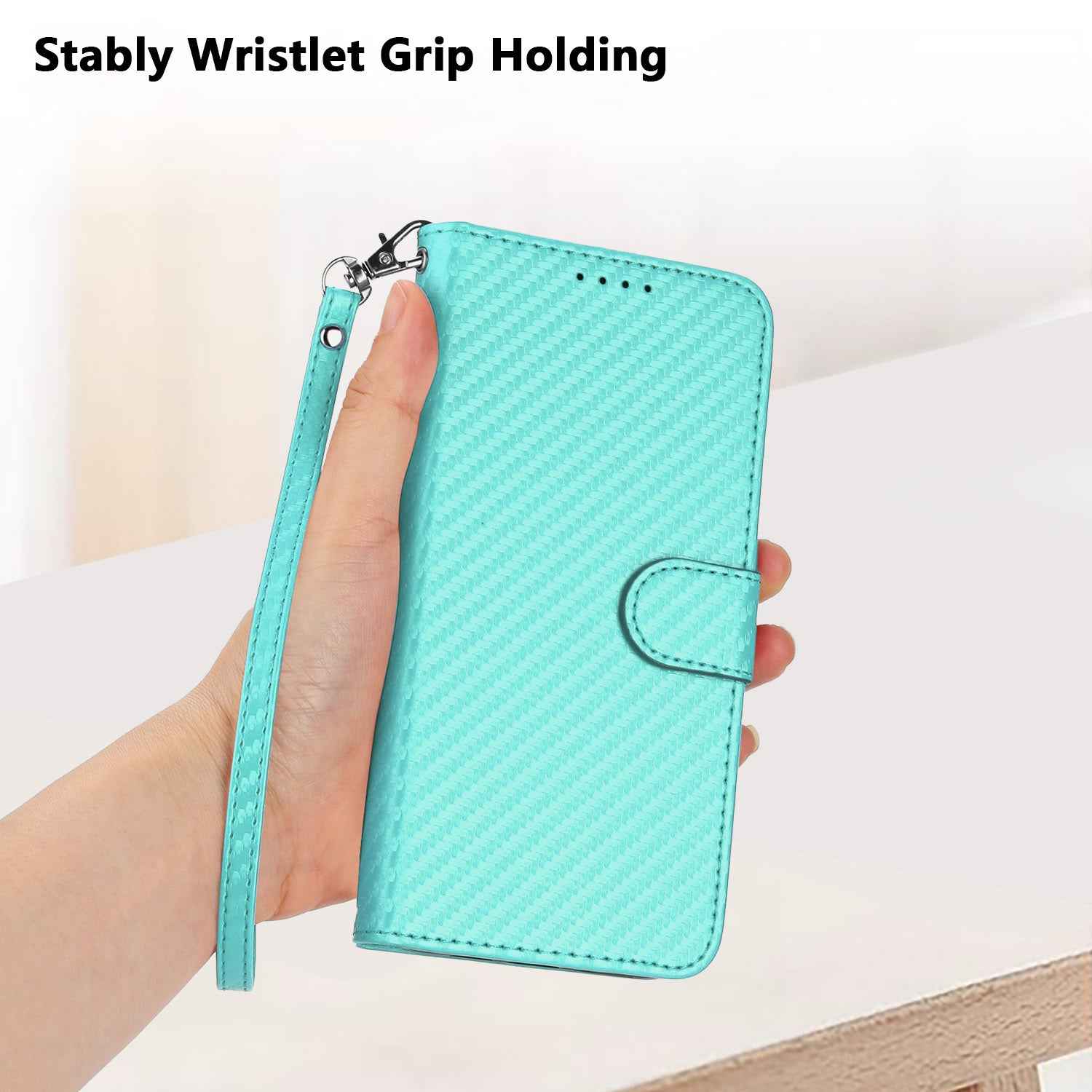 For Xiaomi 17 Pro Wallet Case with Strap Carbon Fiber Texture Leather Mobile Cover - Light Blue