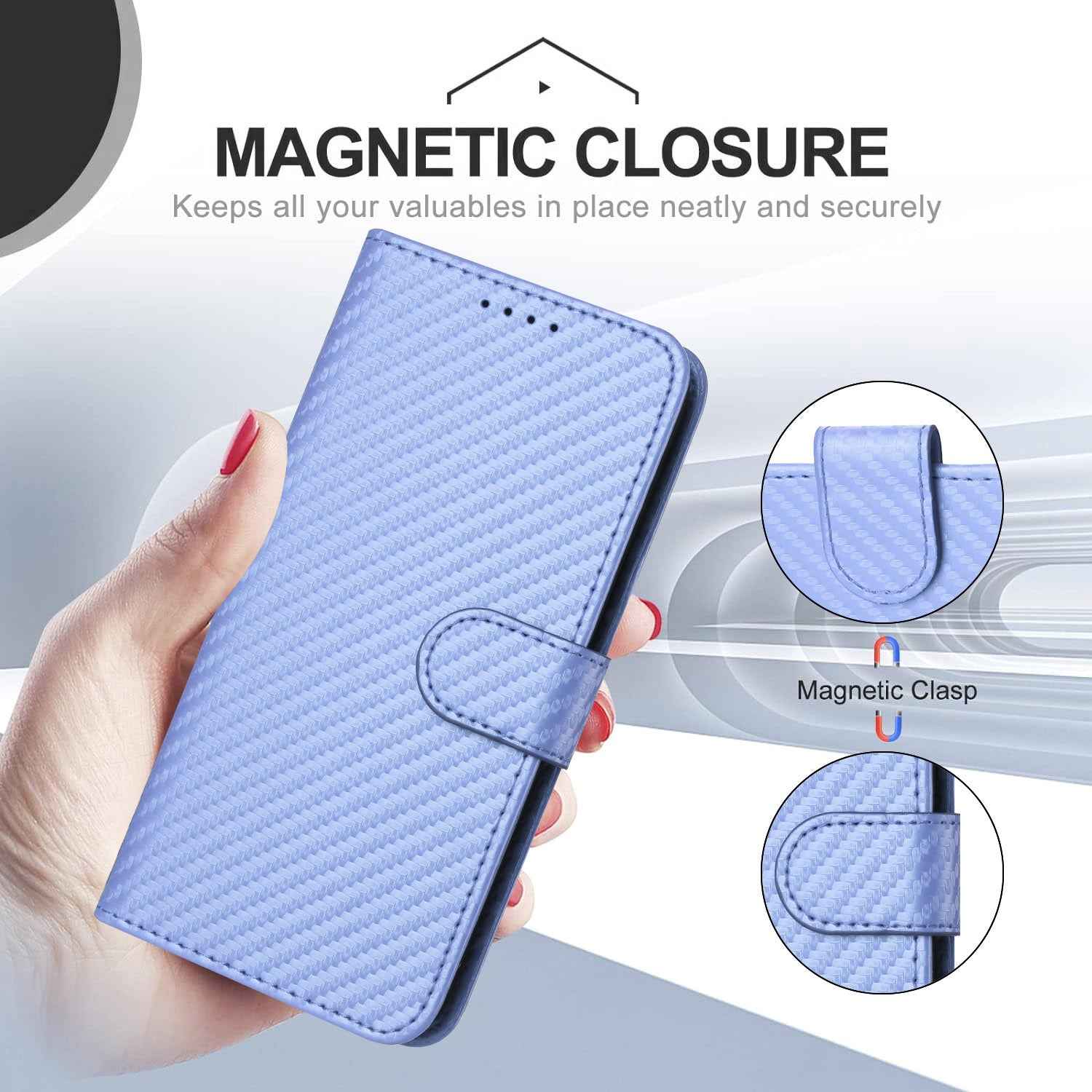 For Xiaomi 17 Pro Wallet Case with Strap Carbon Fiber Texture Leather Mobile Cover - Purple