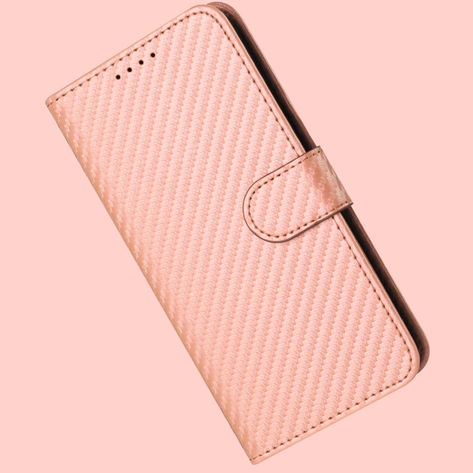 For Xiaomi 17 Pro Wallet Case with Strap Carbon Fiber Texture Leather Mobile Cover - Pink