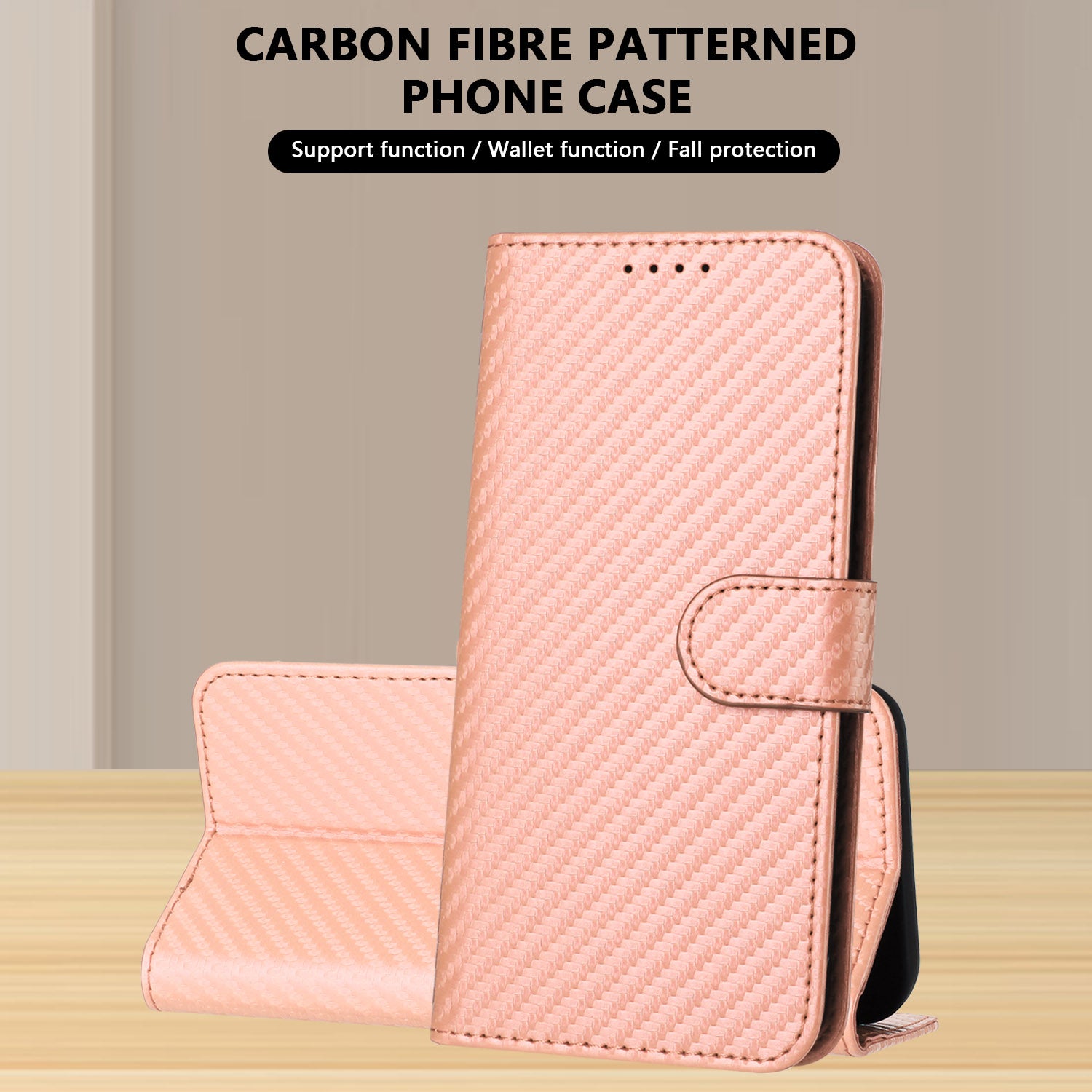 For Xiaomi 17 Pro Wallet Case with Strap Carbon Fiber Texture Leather Mobile Cover - Pink