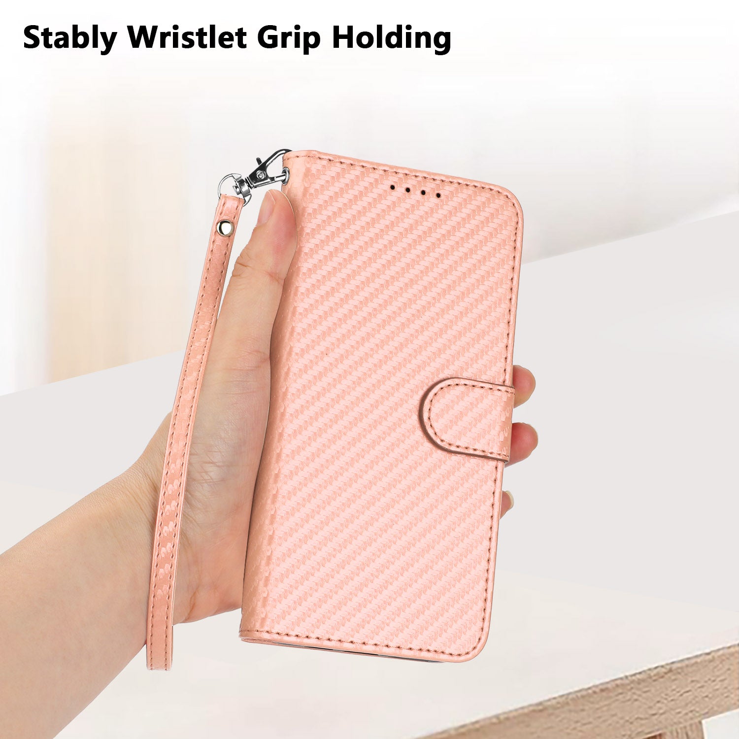 For Xiaomi 17 Pro Wallet Case with Strap Carbon Fiber Texture Leather Mobile Cover - Pink
