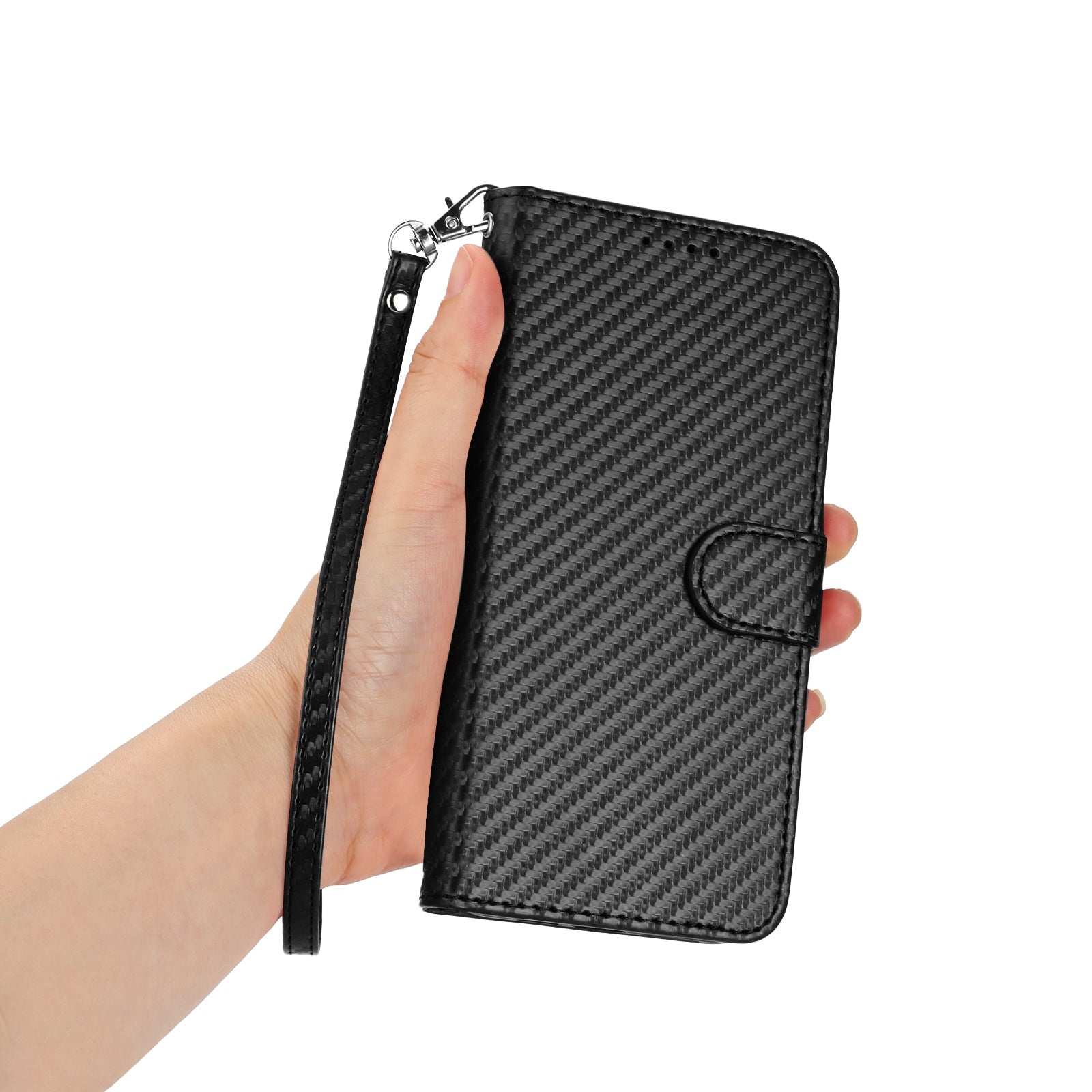 For Xiaomi 17 Pro Max Wallet Case with Strap Carbon Fiber Texture Leather Mobile Cover - Black