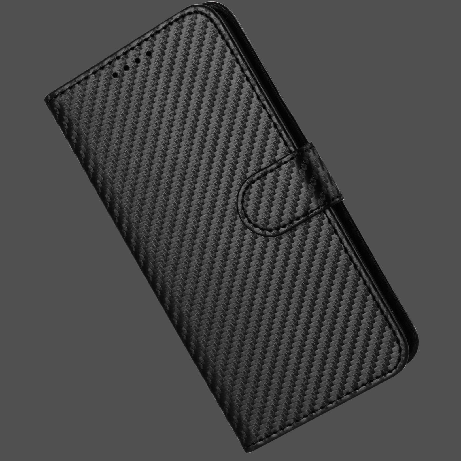 For Xiaomi 17 Pro Max Wallet Case with Strap Carbon Fiber Texture Leather Mobile Cover - Black