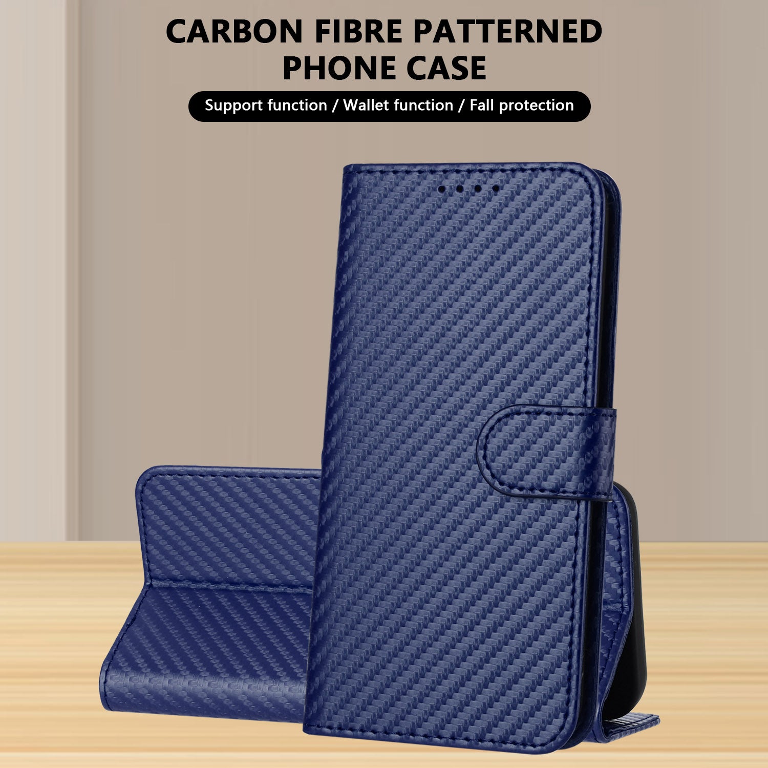 For Xiaomi 17 Pro Max Wallet Case with Strap Carbon Fiber Texture Leather Mobile Cover - Royal Blue