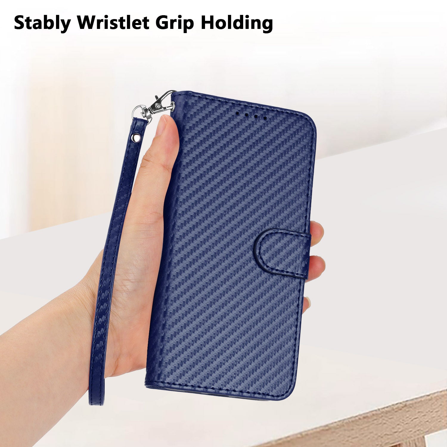 For Xiaomi 17 Pro Max Wallet Case with Strap Carbon Fiber Texture Leather Mobile Cover - Royal Blue