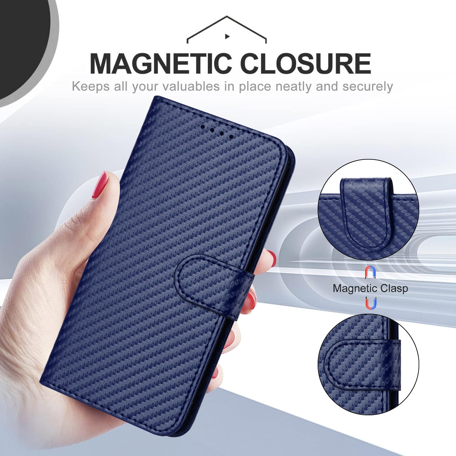For Xiaomi 17 Pro Max Wallet Case with Strap Carbon Fiber Texture Leather Mobile Cover - Royal Blue