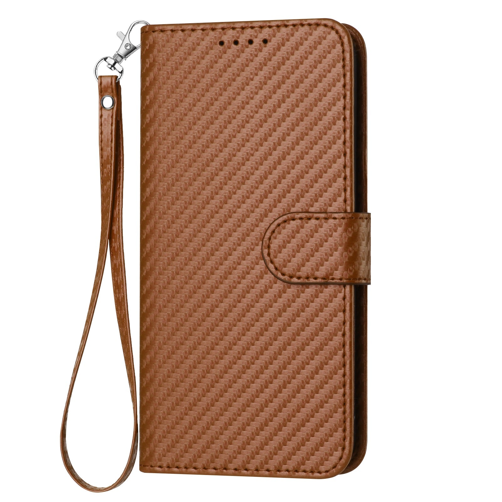 For Xiaomi 17 Pro Max Wallet Case with Strap Carbon Fiber Texture Leather Mobile Cover - Coffee
