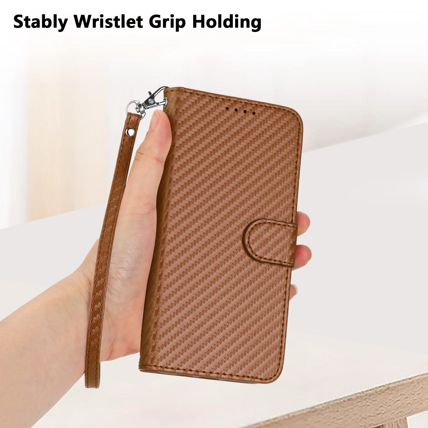 For Xiaomi 17 Pro Max Wallet Case with Strap Carbon Fiber Texture Leather Mobile Cover - Coffee