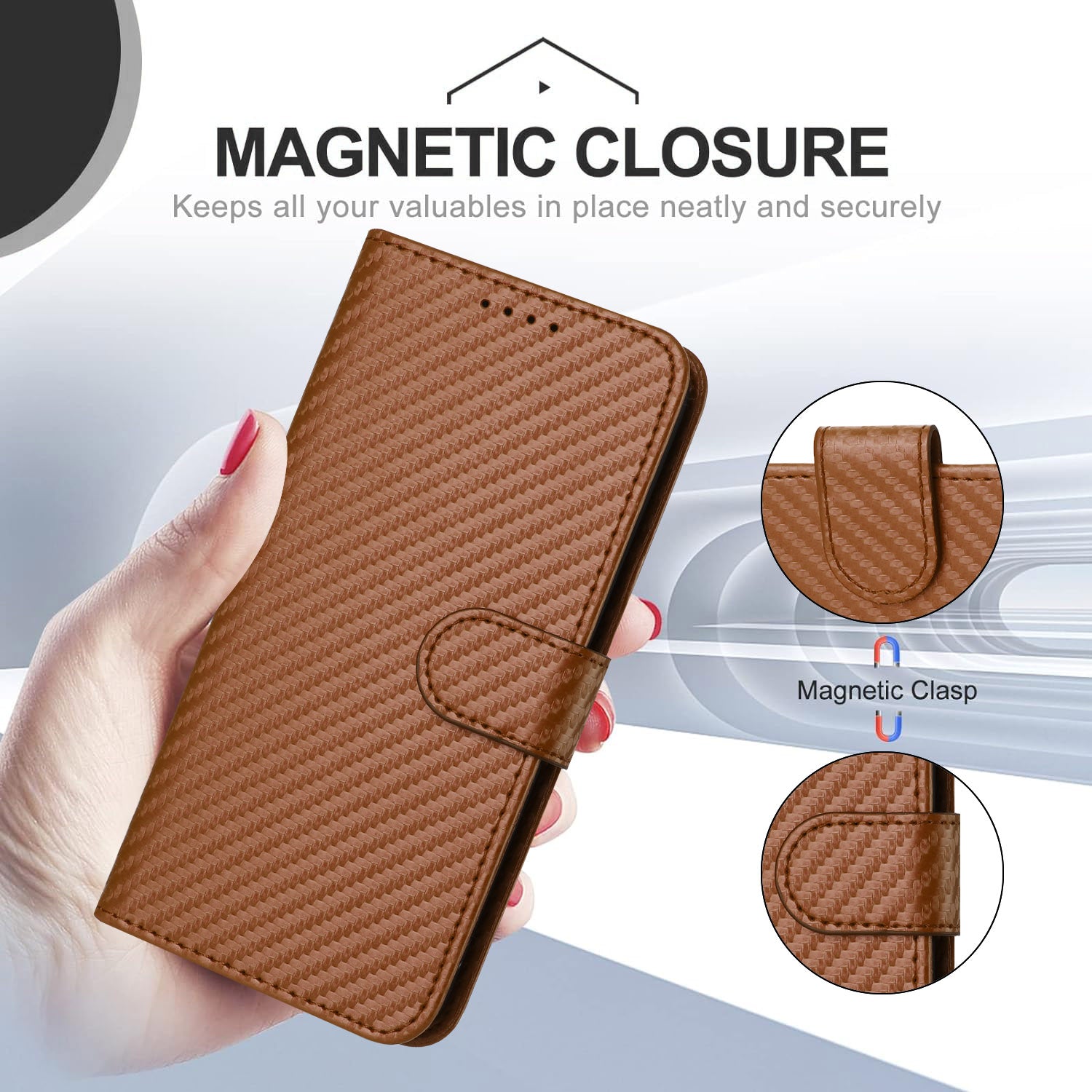 For Xiaomi 17 Pro Max Wallet Case with Strap Carbon Fiber Texture Leather Mobile Cover - Coffee
