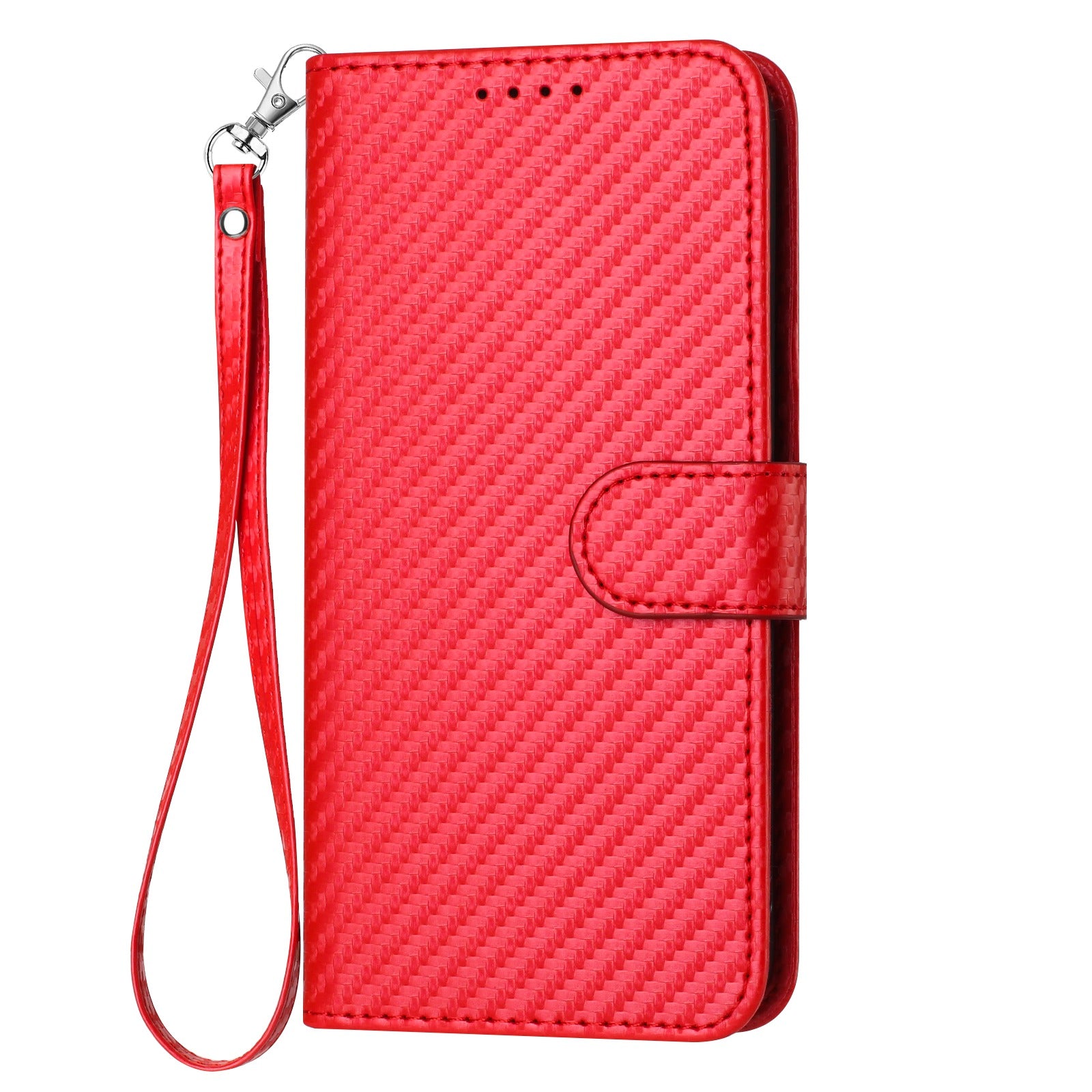 For Xiaomi 17 Pro Max Wallet Case with Strap Carbon Fiber Texture Leather Mobile Cover - Red