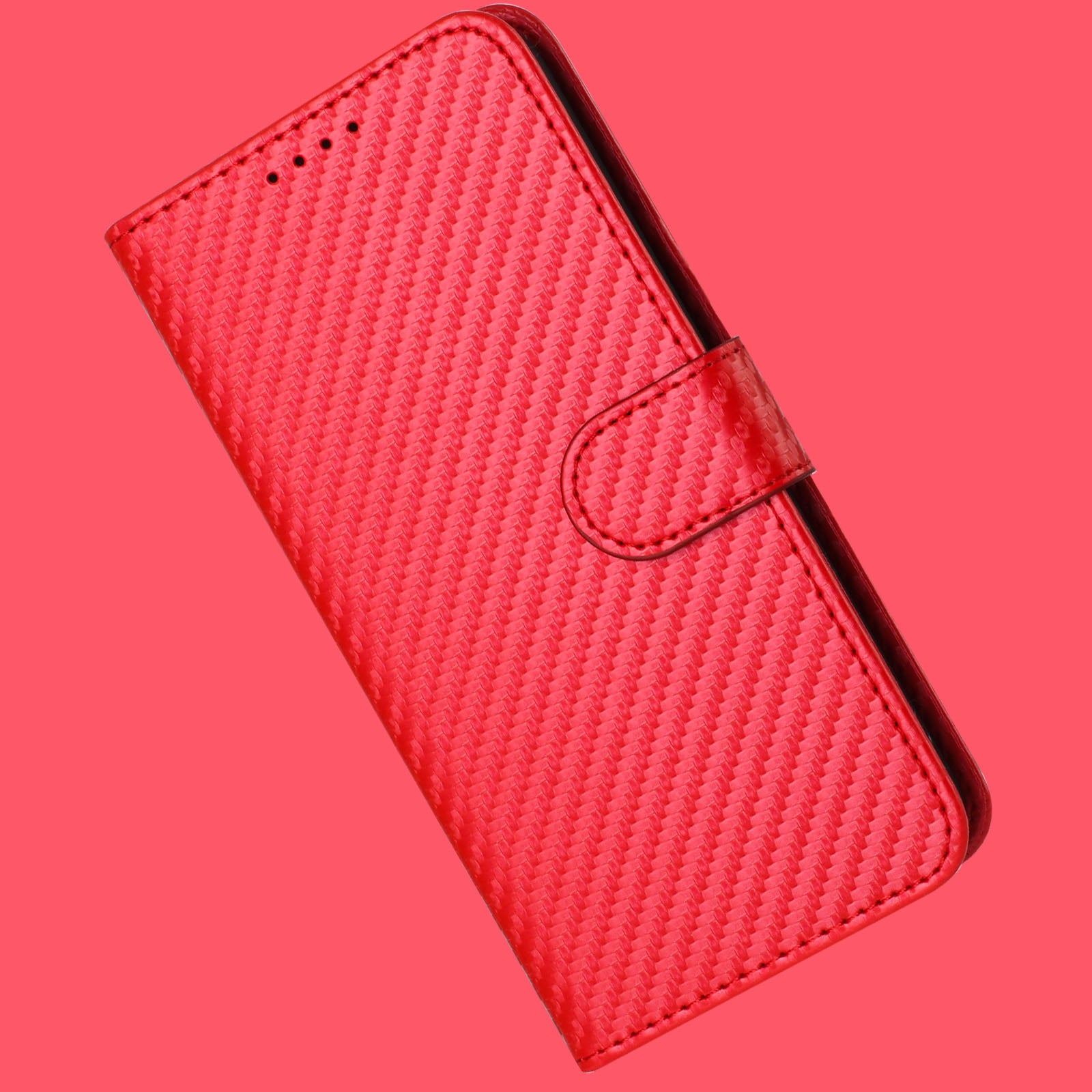For Xiaomi 17 Pro Max Wallet Case with Strap Carbon Fiber Texture Leather Mobile Cover - Red